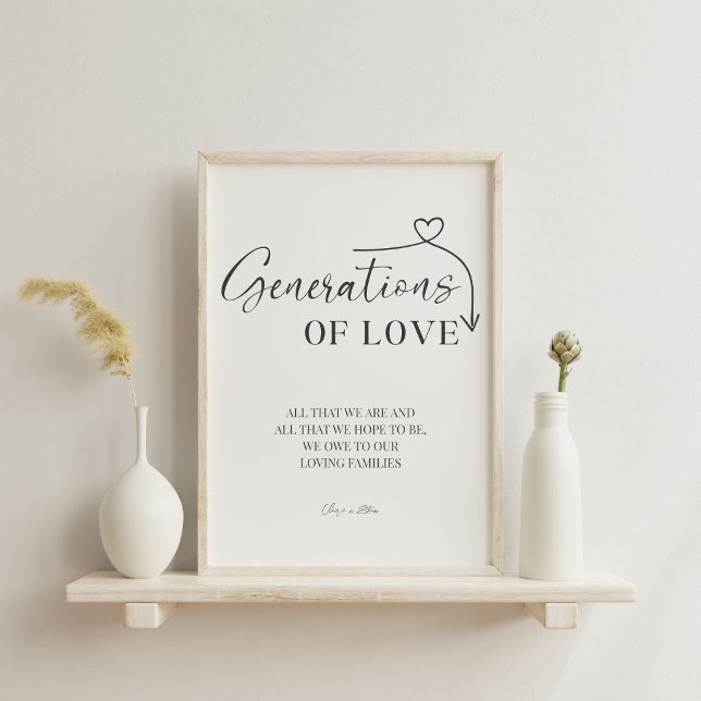 Generations of love Modern Calligraphy Wedding Pedestal Sign (Creator Uploaded)