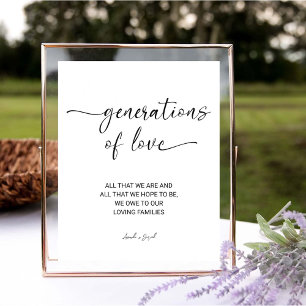 Generations of love Modern Calligraphy Wedding  Pedestal Sign