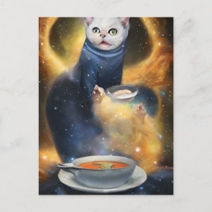 generativecontent cat in space eating soup AI art Postcard