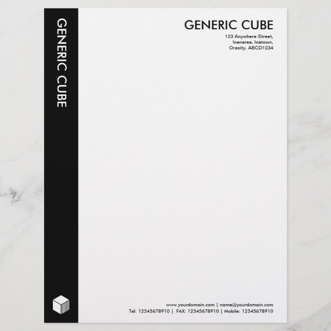Generic Cube - Black Personalized Letterhead (Front)