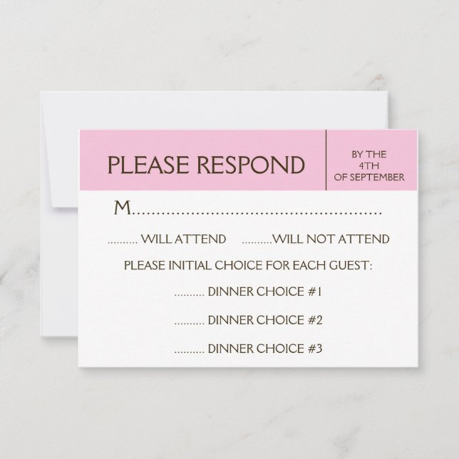 Generic Pale Pink RSVP Response Card (Front)