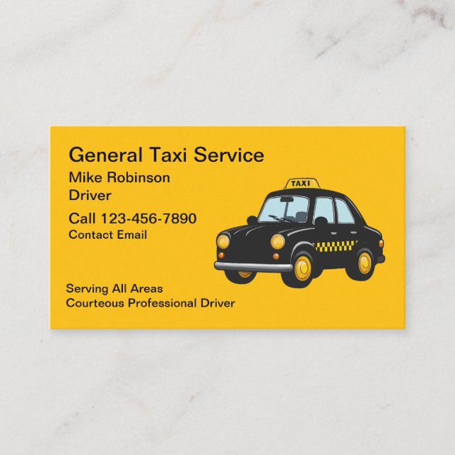 Generic Simple Taxi Driver Business Cards  (Front)