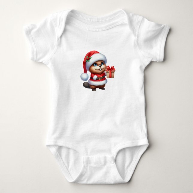 Generous Christmas Beaver Baby Bodysuit (Front)