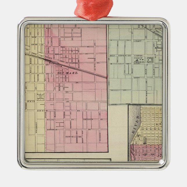 Geneseo, Kewanee, Cambridge, Fulton and Morrison Metal Tree Decoration (Front)