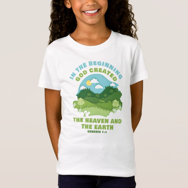 Genesis 1:1 In The Beginning GOD Created Kid Faith T-Shirt (Front)