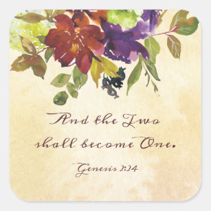 Genesis 2:24 And the two shall become one Wedding Square Sticker