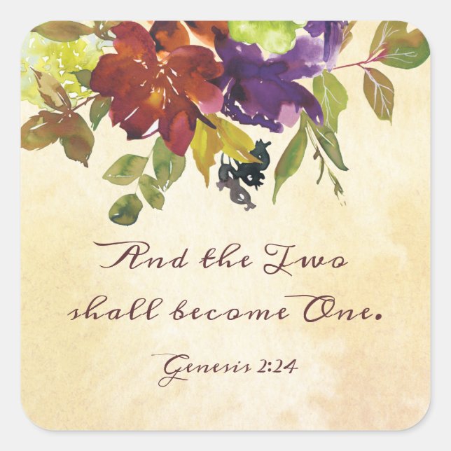 Genesis 2:24 And the two shall become one Wedding Square Sticker (Front)