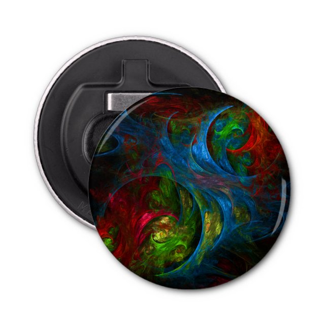 Genesis Blue Abstract Art Button Bottle Opener (Front)
