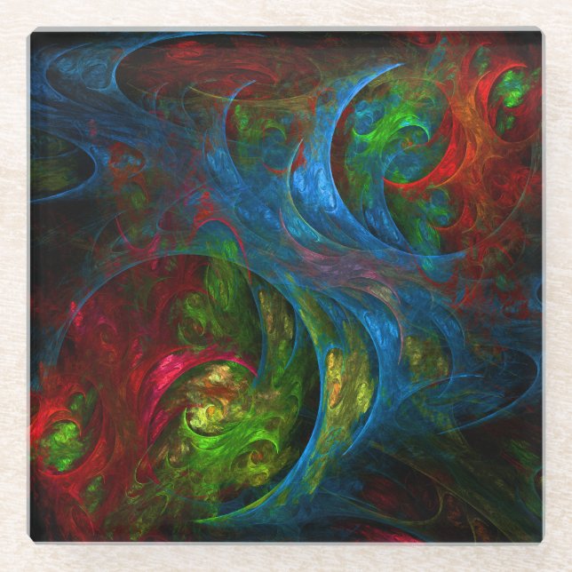 Genesis Blue Abstract Art Glass Coaster (Front)
