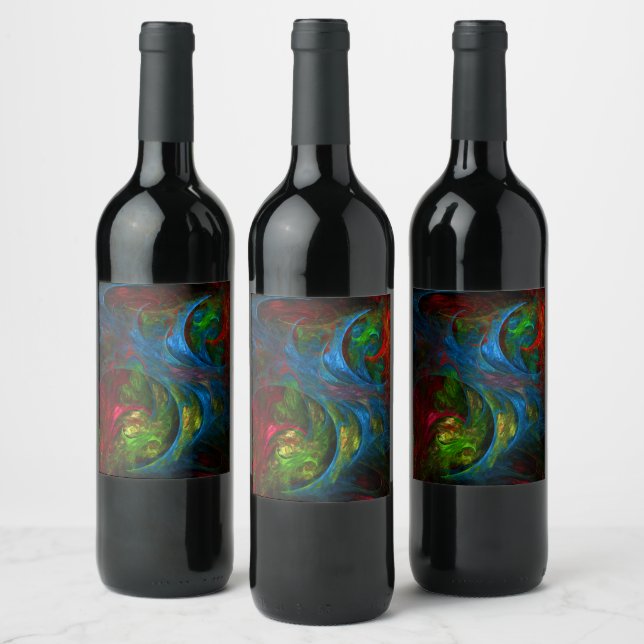 Genesis Blue Abstract Art Wine Label (Bottles)