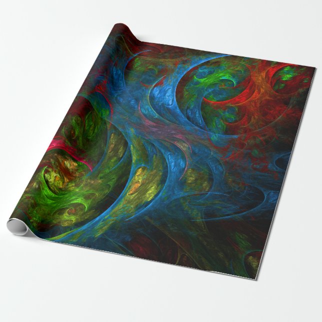 Genesis Blue Abstract Art Wrapping Paper (Unrolled)