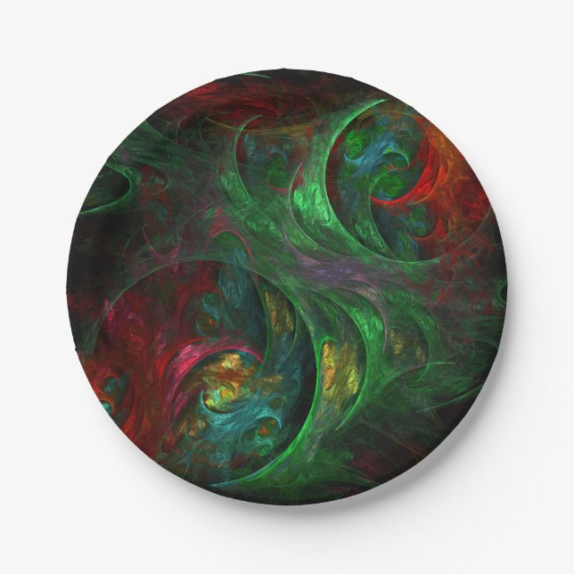 Genesis Green Abstract Art Paper Plate (Front)