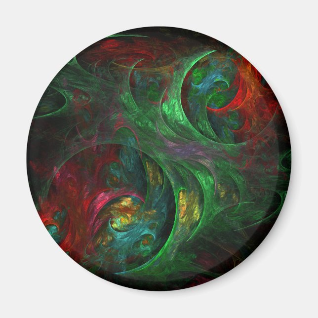 Genesis Green Abstract Art Round Magnet (Front)