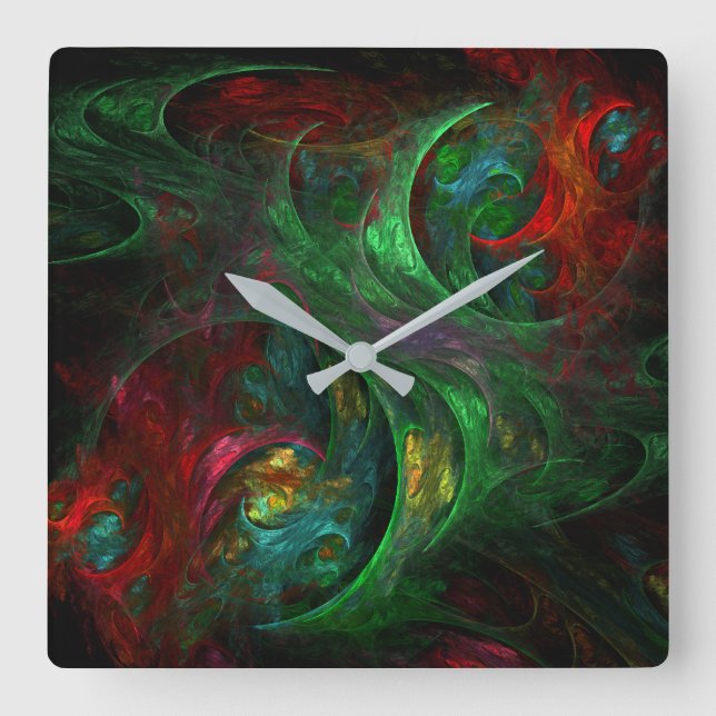 Genesis Green Abstract Art Square Square Wall Clock (Front)