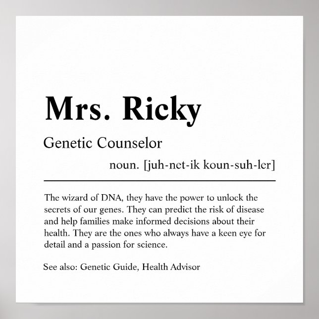 Genetic Counsellor Personalised Gift Poster (Front)