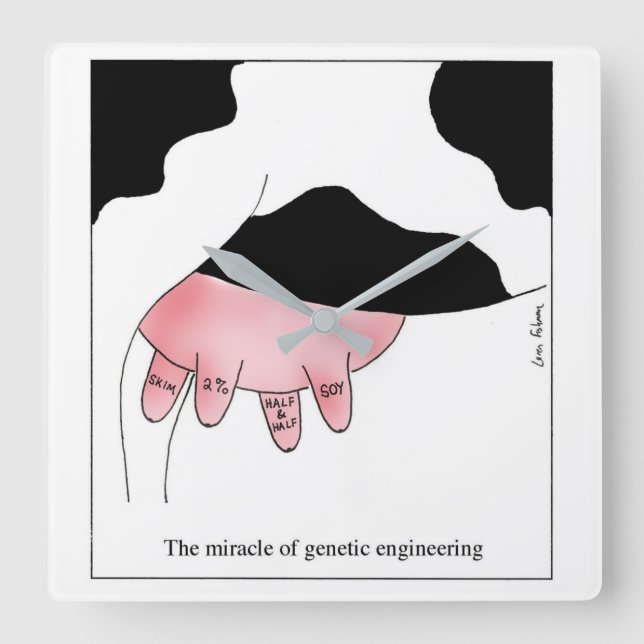 Genetic Engineering Cow GMO Udder Cartoon Square Wall Clock (Front)