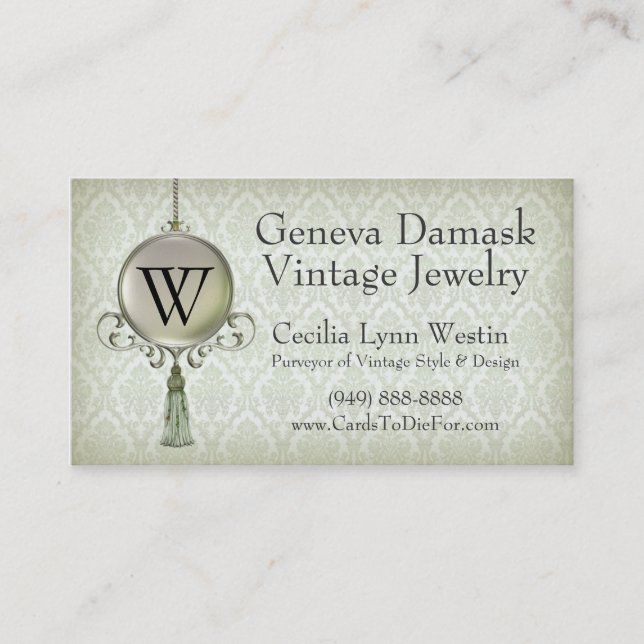 Geneva Damask in Pistachio Business Card (Front)
