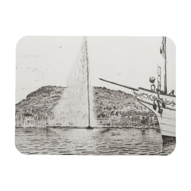 Geneva Fountain and Bow of pleasure Boat 2011 Magnet (Horizontal)