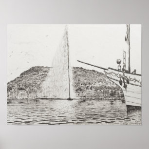 Geneva Fountain and Bow of pleasure Boat 2011 Poster