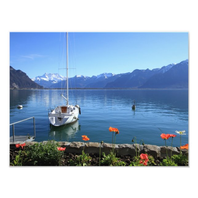 Geneva lake scenery, Montreux, Switzerland Photo Print (Front)