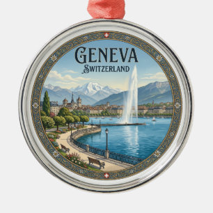 Geneva Lakefront and Jet d'Eau Switzerland Metal Tree Decoration