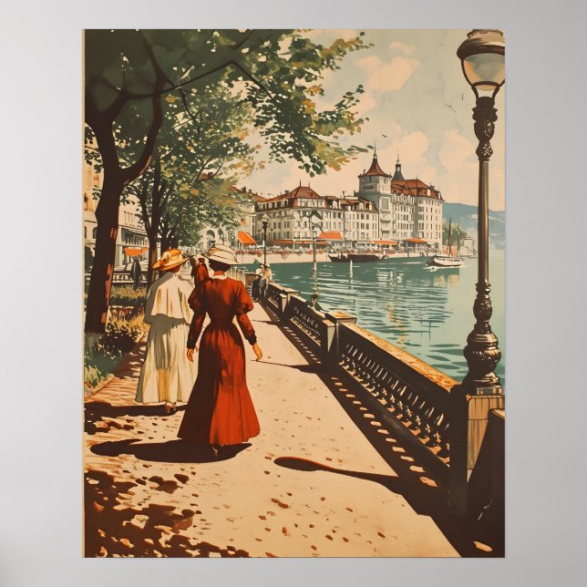 Geneva Lakeside Vintage Poster (Front)