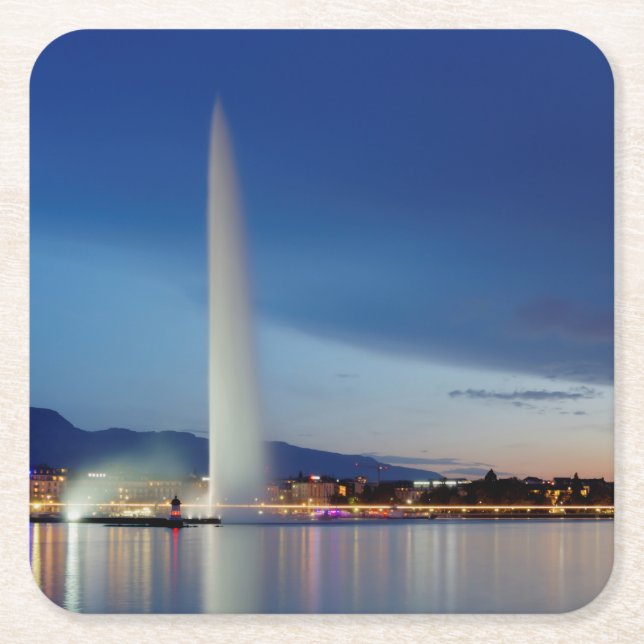 Geneva panorama, Switzerland Square Paper Coaster (Front)