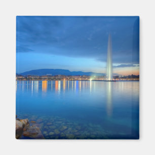 Geneva panorama with famous fountain, Switzerland, Magnet