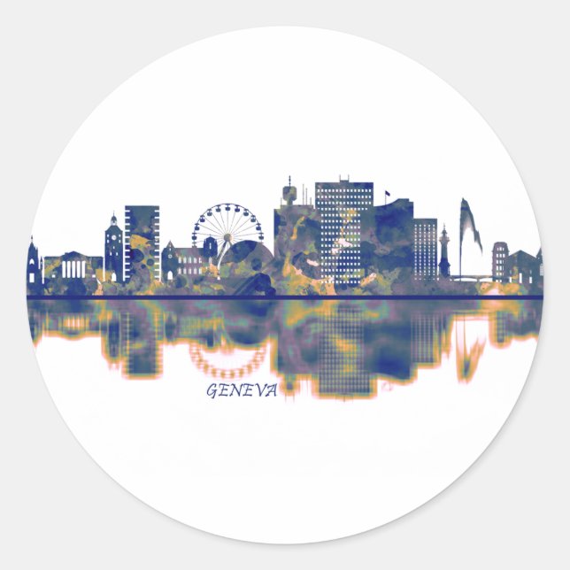 Geneva Skyline Classic Round Sticker (Front)