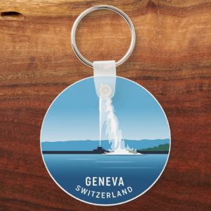 Geneva Street Switzerland Travel Jet d'eau Sunset Key Ring