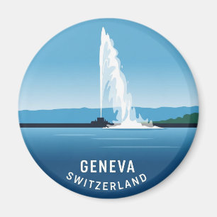 Geneva Street Switzerland Travel Jet d'eau Sunset Magnet