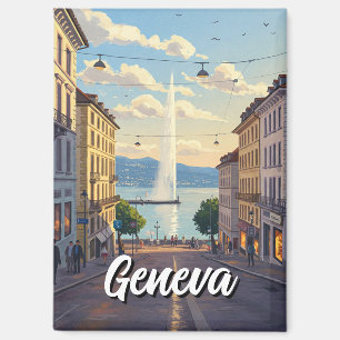Geneva Street Switzerland Travel Jet d'eau Sunset Magnet