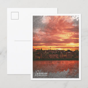 Geneva Switzerland Beautiful Oil Paint City Postcard
