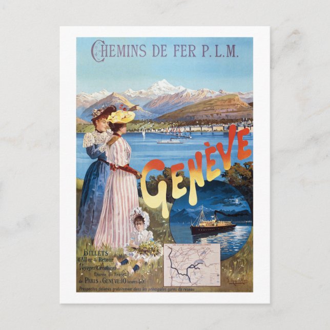 Geneva Switzerland Vintage Poster 1890 Postcard (Front)