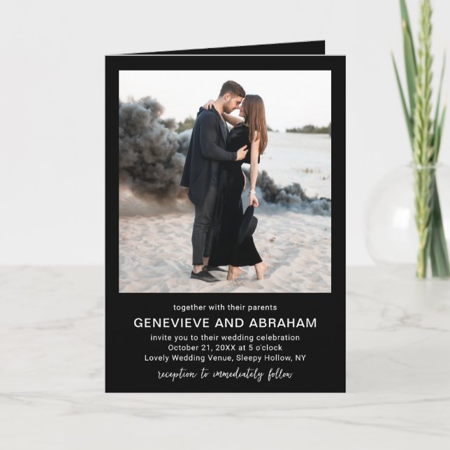 Genevieve Black Photo Modern Wedding Invitation (Front)