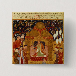 Genghis Khan in his tent by Rashid al-Din 15 Cm Square Badge