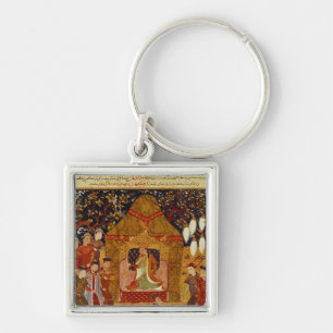 Genghis Khan in his tent by Rashid al-Din Key Ring