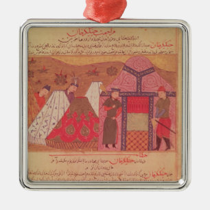 Genghis Khan outside his tent Metal Tree Decoration