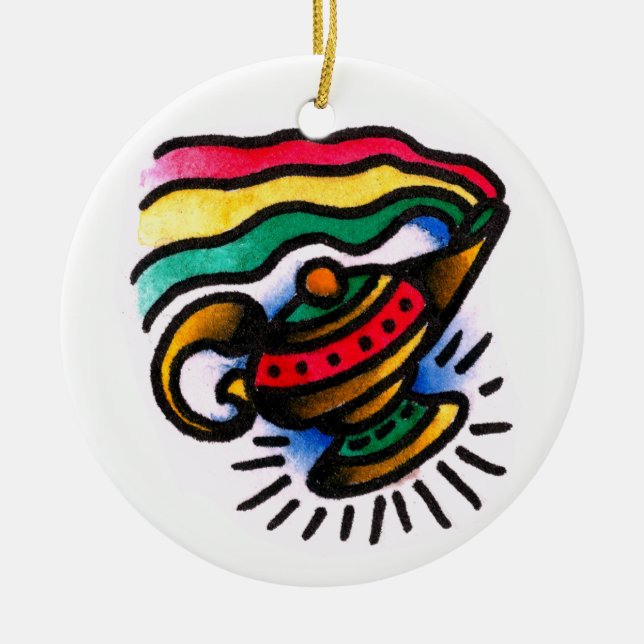 Genie Bottle Watercolor Ceramic Tree Decoration (Front)