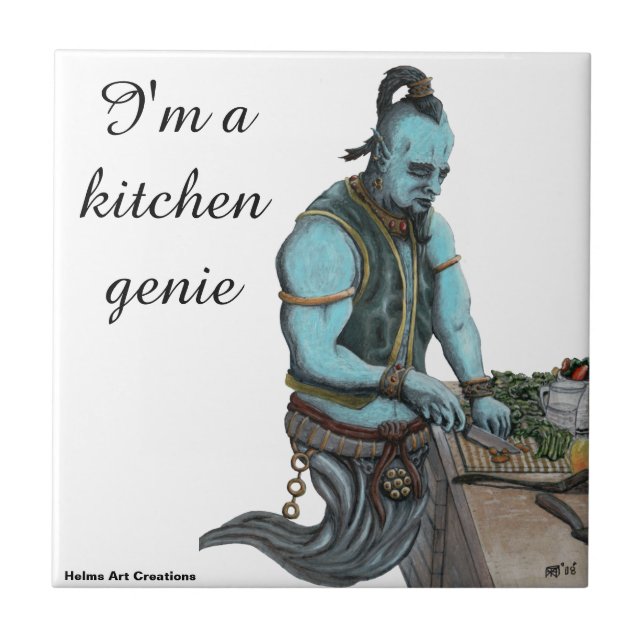 Genie Chef Cooking Kitchen Dinner Fantasy Art Tile (Front)