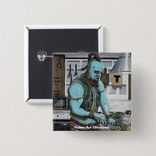 Genie Cooking Kitchen Magic Fantasy Art Button