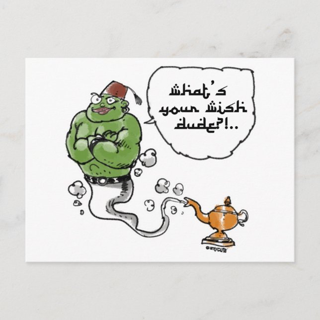 genie of_the lamp with arabic text postcard (Front)