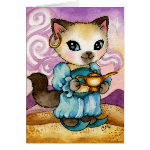 Genie's Lamp Aladdin Kitty - Cute Cat Card