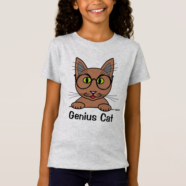 Genius Cat With Glasses Funny T-Shirt (Front)