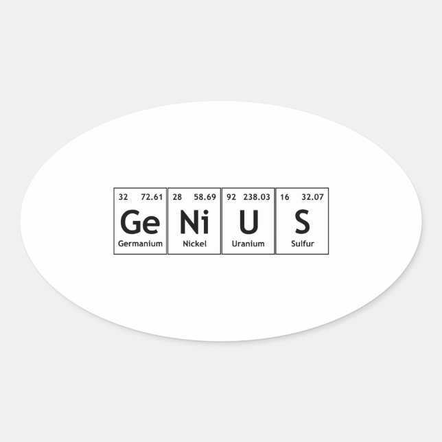 GeNiUS Chemistry Periodic Table Words Elements Oval Sticker (Front)