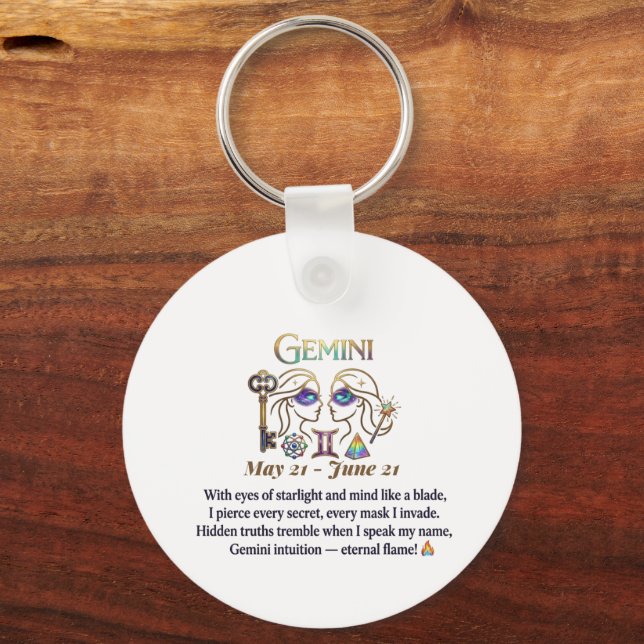 Genius Gemini Zodiac Art Gift Key Ring (Front)
