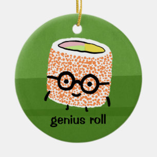 Genius Roll   Sushi Roll with Glasses Cute Geek Ceramic Tree Decoration