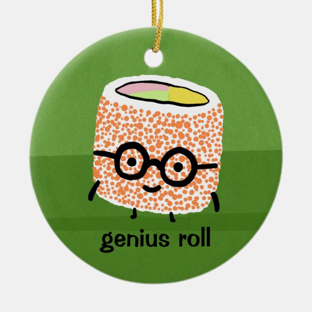 Genius Roll | Sushi Roll with Glasses Cute Geek Ceramic Tree Decoration (Front)
