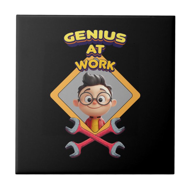 genius work funny geek repair computer animation c tile (Front)