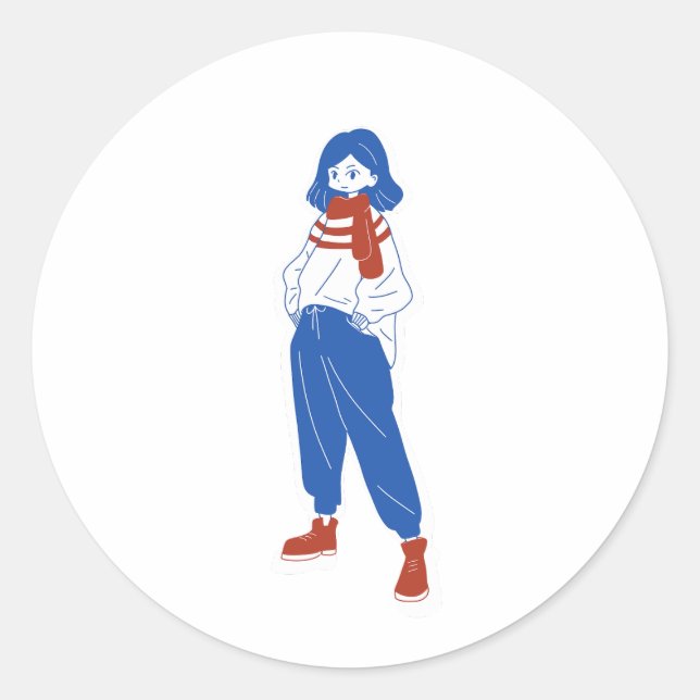 Genki girl classic round sticker (Front)